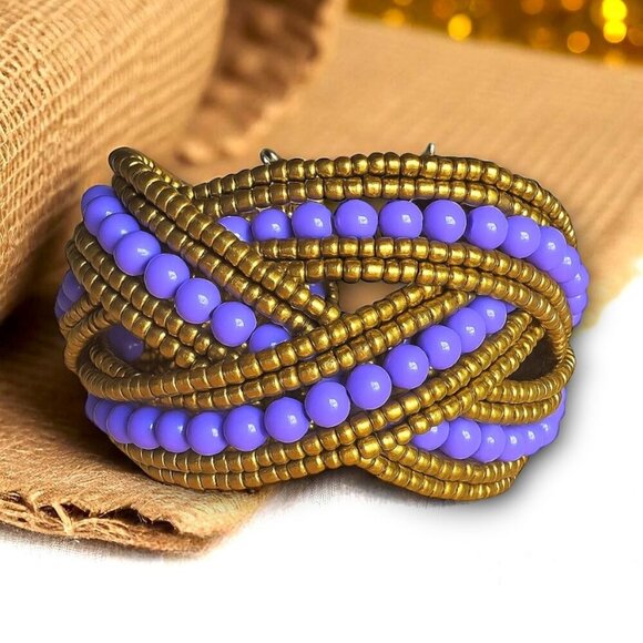 π Indian Artisanal Boho Beaded Cuff Bracelet | Adjustable Bold Statement Piece - Picture 3 of 13